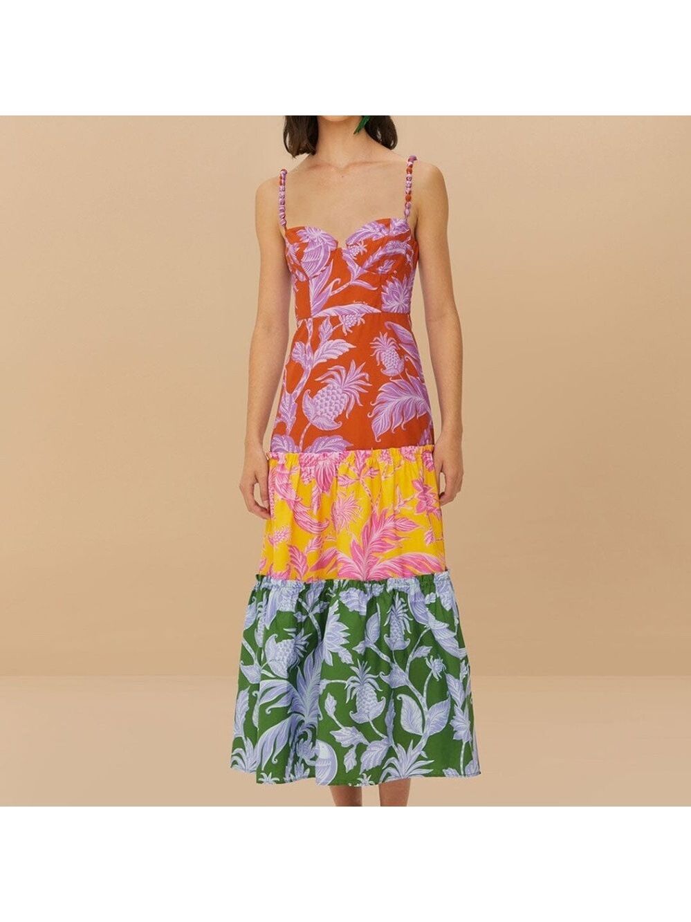 Farm Rio Mixed Tropical Swing Sleeveless Midi Dress - Picture 5 of 8